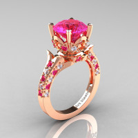 Classic French 14K Rose Gold 3.0 Carat Pink Sapphire Diamond Solitaire Wedding Ring R401-14KRGDPSS Perspective