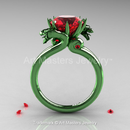 Art Masters 14K Green Gold 3.0 Ct Rubies Military Dragon Engagement Ring R601-14KGGR – Front