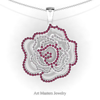 Classic 14K White Gold Garnet Diamond Rose Promise Pendant and Necklace Chain P101M-14KWGDG