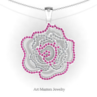 Classic 14K White Gold Pink Sapphire Diamond Rose Promise Pendant and Necklace Chain P101M-14KWGDPS