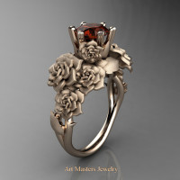 Nature Inspired 14K Rose Gold 1.0 Ct Brown Diamond Rose Bouquet Leaf and Vine Engagement Ring R427-14KRGSBRD