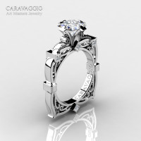 Art Masters Caravaggio 14K White Gold 1.5 Ct Princess White Sapphire Diamond Engagement Ring R630-14KWGDWS