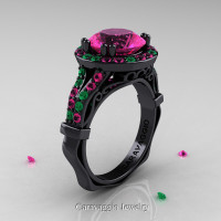 Caravaggio 14K Black Gold 3.0 Ct Pink Sapphire Emerald Engagement Ring Wedding Ring R620-14KBGEMPS