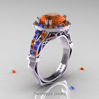 Caravaggio 14K White Gold 3.0 Ct Orange and Blue Sapphire Engagement Ring Wedding Ring R620-14KWGBOS