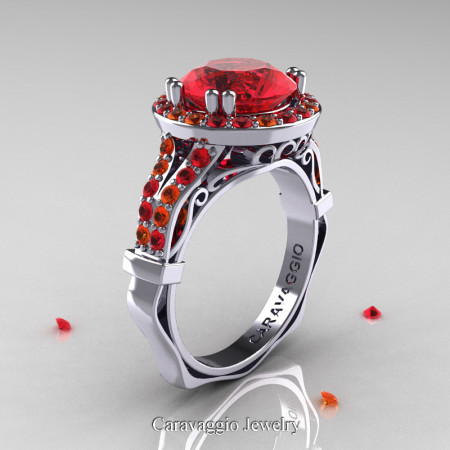 Caravaggio 14K White Gold 3.0 Ct Ruby Orange Sapphire Engagement Ring Wedding Ring R620-14KWGOSR