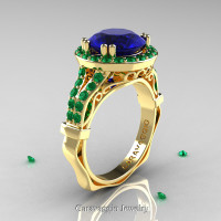 Caravaggio 14K Yellow Gold 3.0 Ct Blue Sapphire Emerald Engagement Ring Wedding Ring R620-14KYGEMBS