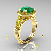 Caravaggio 14K Yellow Gold 3.0 Ct Emerald Yellow Sapphire Engagement Ring Wedding Ring R620-14KYGYSEM