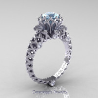 Caravaggio Lace 14K White Gold 1.0 Ct Aquamarine Diamond Engagement Ring R634-14KWGDAQ