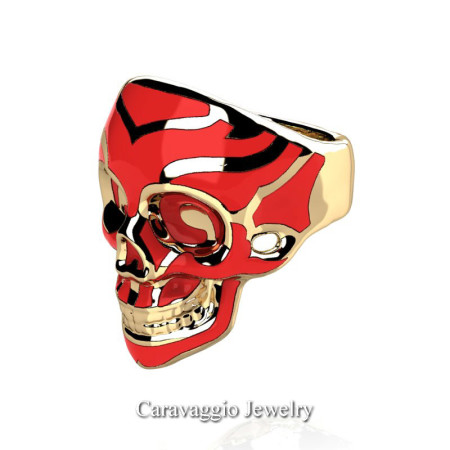 Caravaggio-Mens-14K-Yellow-Gold-Red-Enamel-Skull-Ring-R638-14KYGSRE-P4