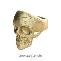 Mens Modern Italian 14K Yellow Gold Skull Ring R635-14KYGS2
