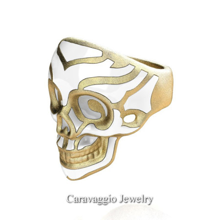 Caravaggio-Mens-14K-Yellow-Gold-White-Enamel-Skull-Ring-R638-14KYGSWE-P