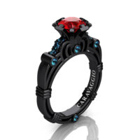 Caravaggio 14K Black Gold 1.0 Ct Ruby Blue Topaz Engagement Ring R623-14KBGBTR