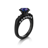 Caravaggio Classic 14K Black Gold 1.0 Ct Alexandrite Diamond Engagement Ring R637-14KBGDAL