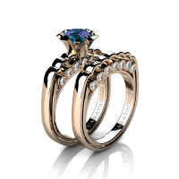 Caravaggio Classic 14K Rose Gold 1.0 Ct Alexandrite Diamond Engagement Ring Wedding Band Set R637S-14KRGDAL
