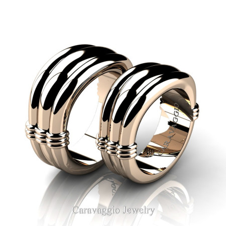 Caravaggio-Classic-14K-Rose-Gold-Wedding-Ring-Set-R2001S-14KRG-P