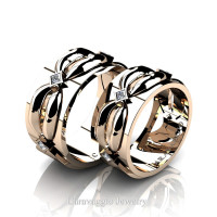 Caravaggio Romance 14K Rose Gold Princess Diamond Wedding Ring Set R683S-14KRGD