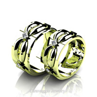 Caravaggio Romance 18K Green Gold Princess Diamond Wedding Ring Set R683S-18KGGD