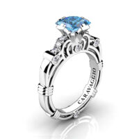 Art Masters Caravaggio 950 Platinum 1.25 Ct Princess Blue Topaz Diamond Engagement Ring R623P-PLATDBT
