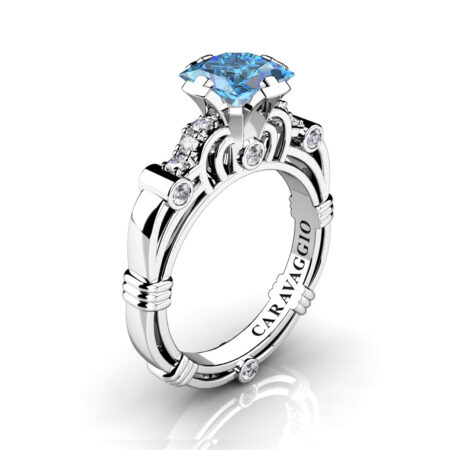 Art-Masters-Caravaggio-950-Platinum-1-25-Ct-Princess-Blue-Topaz-Diamond-Engagement-Ring-R623P-PLATDBT-P