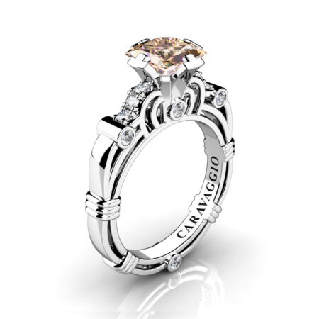Art-Masters-Caravaggio-950-Platinum-1-25-Ct-Princess-Champagne-White-Diamond-Engagement-Ring-R623P-PLATDCHD-P