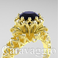 Caravaggio Lace 14K Yellow Gold 1.0 Ct Black and White Diamond Engagement Ring R634-14KYGDBD