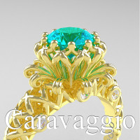 Caravaggio Lace 14K Yellow Gold 1.0 Ct Blue and White Diamond Engagement Ring R634-14KYGDBLD