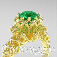Caravaggio Lace 14K Yellow Gold 1.0 Ct Emerald Yellow Sapphire Engagement Ring R634-14KYGYSEM