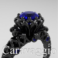 Caravaggio Lace 14K Black Gold 1.0 Ct Blue Sapphire Engagement Ring R634-14KBGBS