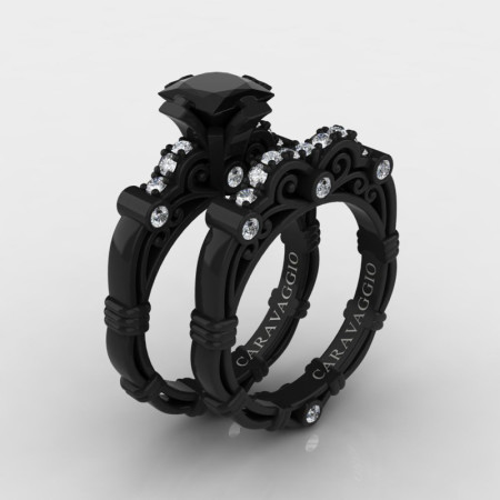 Caravaggio-Jewelry-14K-Black-Gold-1-25-Carat-Princess-Black-Sapphire-Diamond-Engagement-Ring-Wedding-Band-Set-R623PS-14KBGDBLS-P
