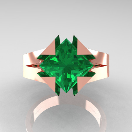 Neomodern 14K Rose Gold 2.0 Ct Princess Emerald Engagement Ring R489-14KRGEM