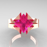 Neomodern 14K Rose Gold 2.0 Ct Princess Pink Sapphire Engagement Ring R489-14KRGPS
