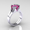 Neomodern 14K White Gold 2.0 Ct Princess Pink Sapphire Engagement Ring R489-14KWGPS