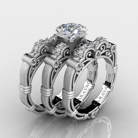 Art-Masters-Caravaggio-Trio-14K-White-Gold-1-25-Carat-Princess-White-Sapphire-Diamond-Engagement-Ring-Wedding-Band-Set-R623PSS3-14KWGDWS-P