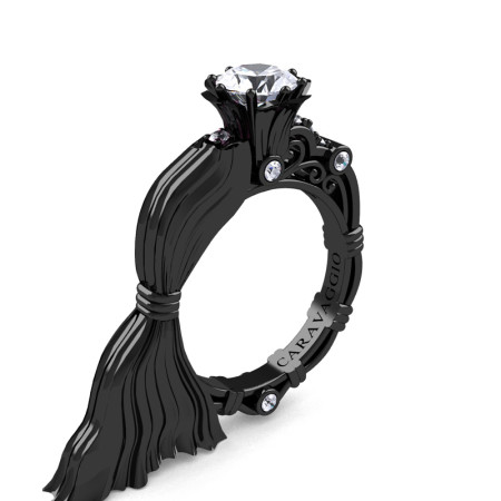 Caravaggio-Jewelry-Exclusive-4K-Black-Gold-10-Ct-White-Sapphire-Emgagement-Ring-R643E-14KBGWS-P