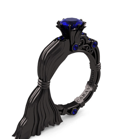 Caravaggio-Jewelry-Italian-14K-Black-Gold-10-Ct-Blue-Sapphire-Emgagement-Ring-R643E-14KBGBS-P