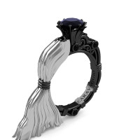 Caravaggio Luxury Italian 14K White and Black Gold 1.0 Ct Black Diamond Engagement Ring R643E-14KWBGBD