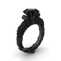 Art Masters Michelangelo 14K Black Gold 1.0 Ct Black Diamond Engagement Ring R723-14KBGBD