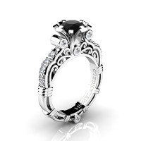 Art Masters Michelangelo 14K White Gold 1.0 Ct Black and White Diamond Engagement Ring R723-14KWGDBD