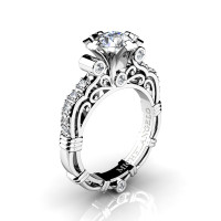 Art Masters Michelangelo 14K White Gold 1.0 Ct White Sapphire Diamond Engagement Ring R723-14KWGDWS