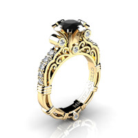 Art Masters Michelangelo 14K Yellow Gold 1.0 Ct Black and White Diamond Engagement Ring R723-14KYGDBD
