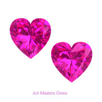 Art Masters Gems Set of Two Standard 1.5 Ct Heart Pink Sapphire Created Gemstones HCG150S-PS