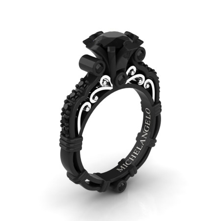 Art Masters Michelangelo 14K Two Tone Black Gold 1.0 Ct Black Diamond Engagement Ring R723-14KBWGBD