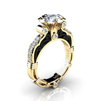 Art Masters Michelangelo 14K Two Tone Yellow Gold 1.0 Ct White Sapphire Diamond Engagement Ring R723-14KYBGDWS