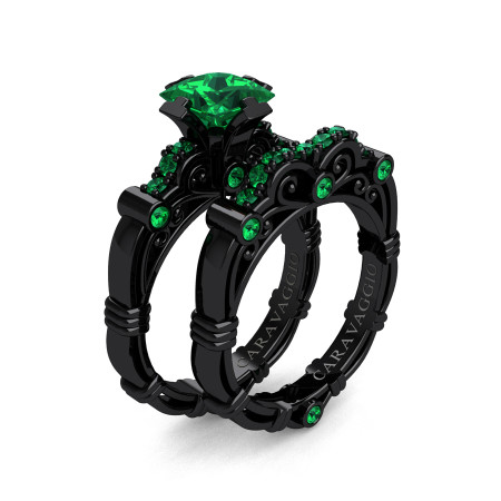 Art-Masters-Caravaggio-14K-Black-Gold-1-25-Carat-Princess-Emerald-Engagement-Ring-Wedding-Band-Set-R623PS-14KBGEM-P2