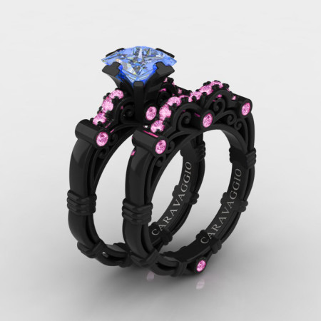 Art-Masters-Caravaggio-14K-Black-Gold-1-25-Carat-Princess-Light-Blue-and-Pink-Sapphire-Engagement-Ring-Wedding-Band-Set-R623PS-14KBGLPSLBS-P