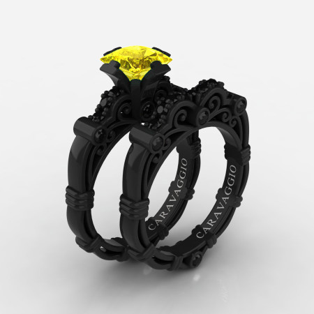 Art-Masters-Caravaggio-14K-Black-Gold-1-25-Carat-Princess-Yellow-Sapphire-Black-Diamond-Engagement-Ring-Wedding-Band-Set-R623PS-14KBGBDYS-P
