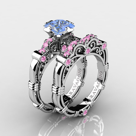 Art-Masters-Caravaggio-14K-White-Gold-1-25-Carat-Princess-Light-Blue-and-Pink-Sapphire-Engagement-Ring-Wedding-Band-Set-R623PS-14KWGLPSLBS-P