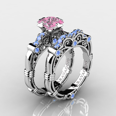 Art-Masters-Caravaggio-14K-White-Gold-1-25-Carat-Princess-Light-Pink-and-Blue-Sapphire-Engagement-Ring-Wedding-Band-Set-R623PS-14KWGLBSLPS-P