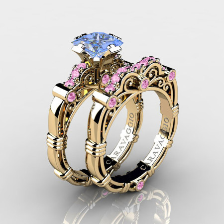 Art-Masters-Caravaggio-14K-Yellow-Gold-1-25-Carat-Princess-Light-Blue-and-Pink-Sapphire-Engagement-Ring-Wedding-Band-Set-R623PS-14KYGLPSLBS-P