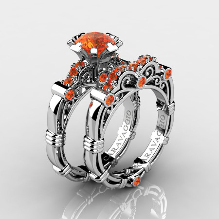 Art-Masters-Caravaggio-10K-White-Gold-1-0-Ct-Orange-Sapphire-Engagement-Ring-Wedding-Band-Set-R623S-10KWGOS-P